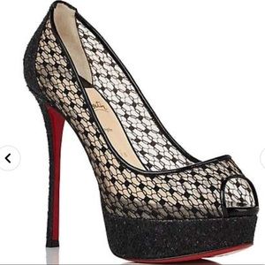 Christian Louboutin Fetish Peep Lace Pumps Size 38 (8)